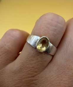 Sterling Silver 925 Natural Citrine Ring Oval Faceted Bezel Wide Band UK Size J