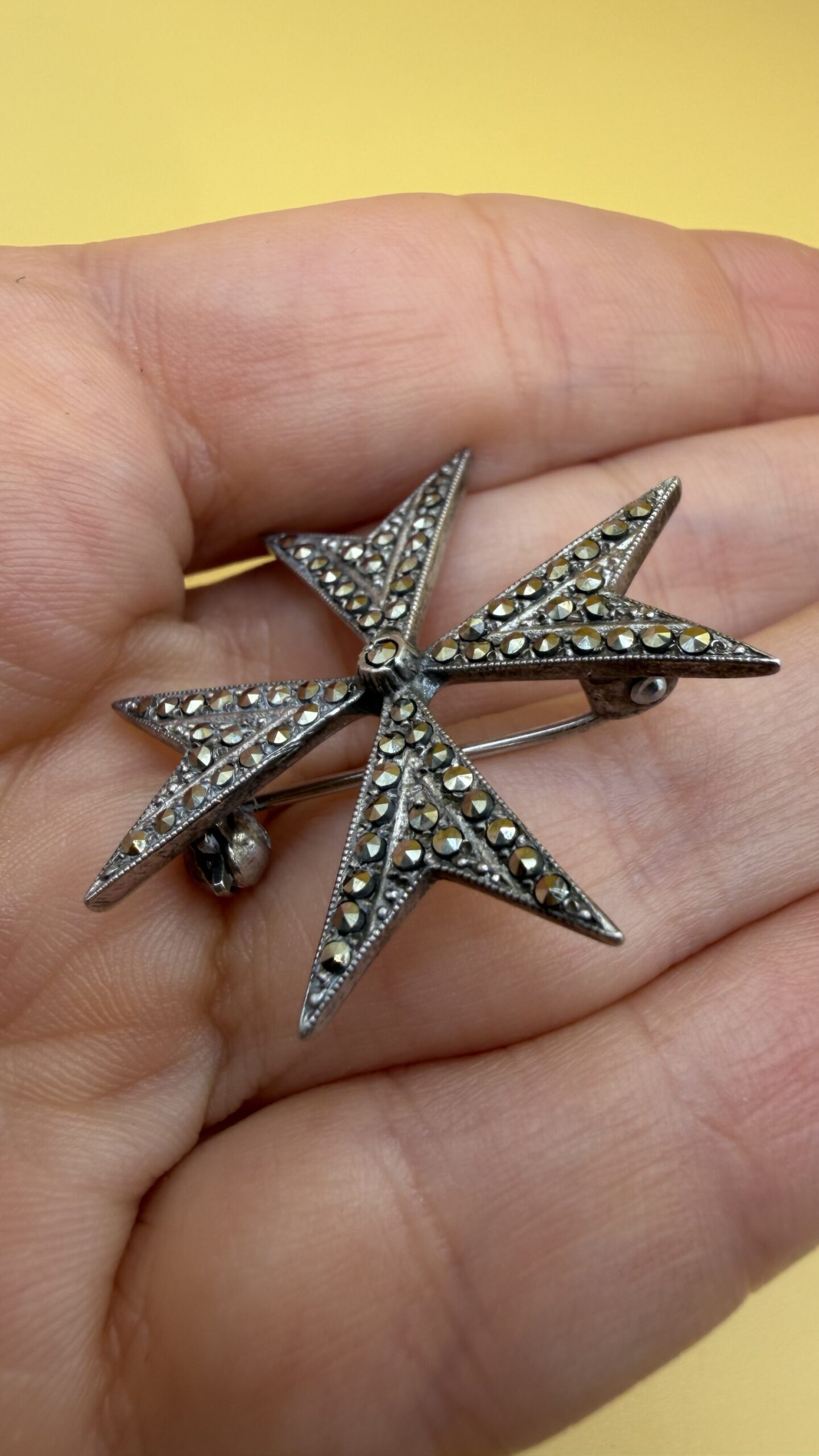 Vintage Sterling Silver Marcasite Maltese Cross Brooch — Art Deco Style, c. 1940s~207