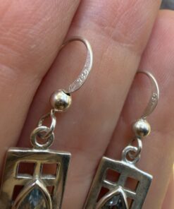 Charles Rennie Mackintosh Style 925 Silver Drop Earrings Blue Topaz Marquise~206