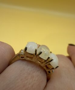 Vintage 925 Sterling Silver 18K Gold Plated Ring with Opal & Square Diamonds – UK M / US 6¼~206