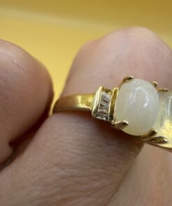 Vintage 925 Sterling Silver 18K Gold Plated Ring with Opal & Square Diamonds – UK M / US 6¼~206
