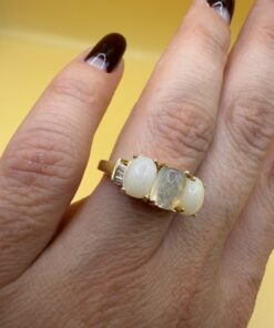 Vintage 925 Sterling Silver 18K Gold Plated Ring with Opal & Square Diamonds – UK M / US 6¼~206