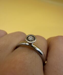 Hans Henrik Nygaard Spinning Ring – Danish Modernist Sterling Silver 925 Ring with Diamond – UK N½ / US 6¾~206