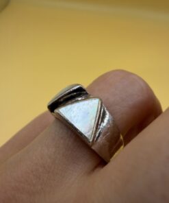 Vintage Modernist Sterling Silver Double Triangle Ring – Mother of Pearl – UK Size L / US 5¾~206