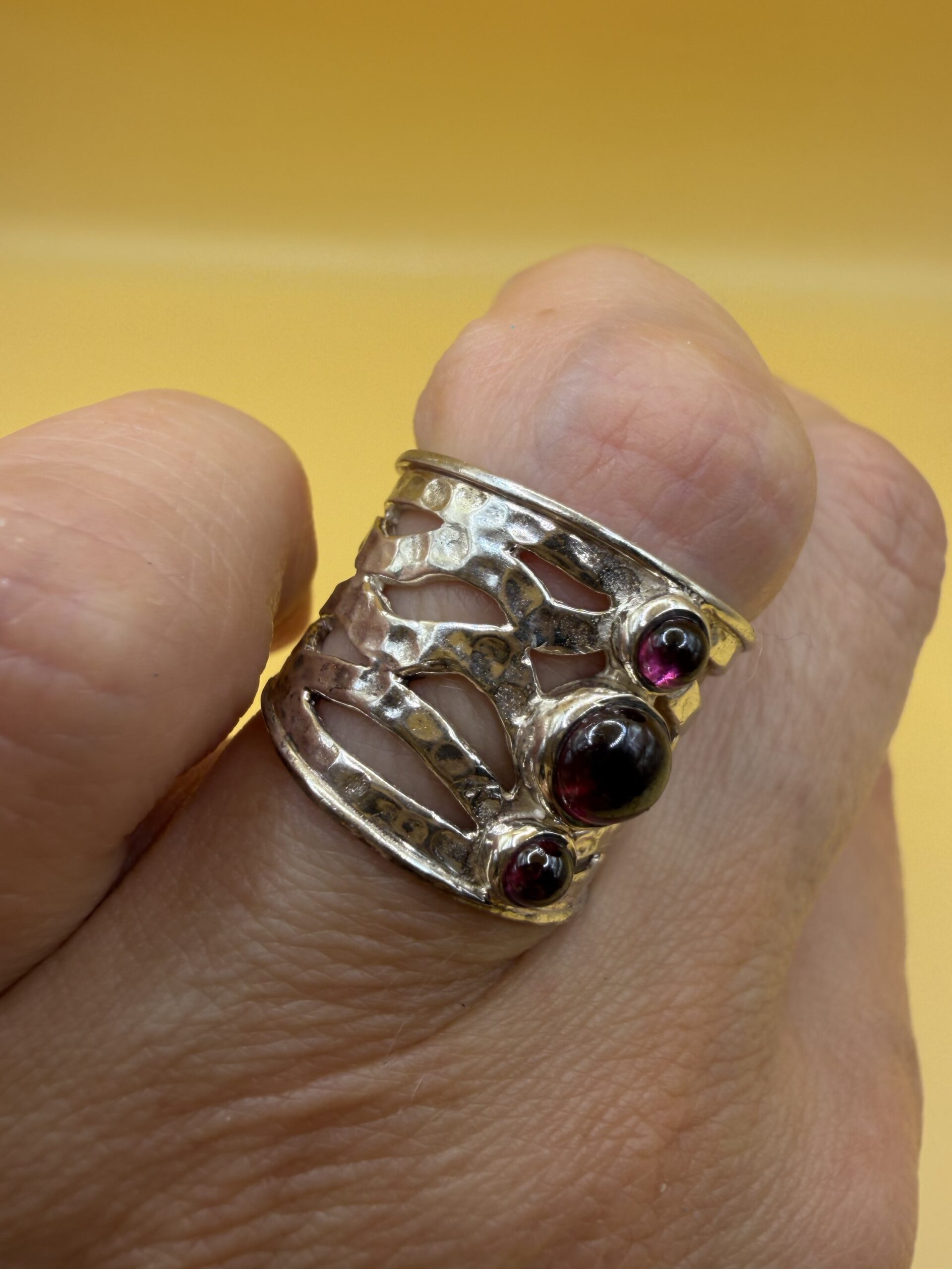 Handcrafted Wide Sterling Silver Ring with Natural Garnet Cabochons, UK Size K (US 5.25)~206 image 5