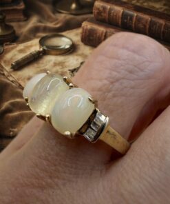 Vintage 925 Sterling Silver 18K Gold Plated Ring with Opal & Square Diamonds – UK M / US 6¼~206