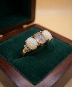 Vintage 925 Sterling Silver 18K Gold Plated Ring with Opal & Square Diamonds – UK M / US 6¼~206