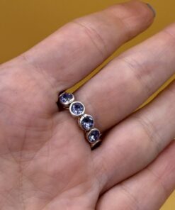 Round Natural Tanzanite 925 Sterling Silver Eternity Band Stackable Women Ring Uk size N~31