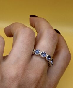 Round Natural Tanzanite 925 Sterling Silver Eternity Band Stackable Women Ring Uk size N~31