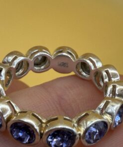 Round Natural Tanzanite 925 Sterling Silver Eternity Band Stackable Women Ring Uk size N~31