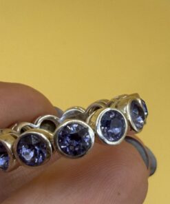 Round Natural Tanzanite 925 Sterling Silver Eternity Band Stackable Women Ring Uk size N~31