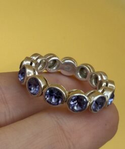 Round Natural Tanzanite 925 Sterling Silver Eternity Band Stackable Women Ring Uk size N~31