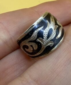 Vintage Kubachi Silver Ring, Black Niello Floral Scrollwork, Size F, Soviet 875 Silver~31