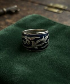 Vintage Kubachi Silver Ring, Black Niello Floral Scrollwork, Size F, Soviet 875 Silver~31