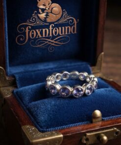 Round Natural Tanzanite 925 Sterling Silver Eternity Band Stackable Women Ring Uk size N~31