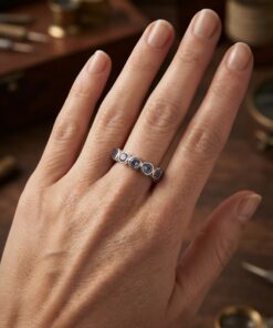 Round Natural Tanzanite 925 Sterling Silver Eternity Band Stackable Women Ring Uk size N~31
