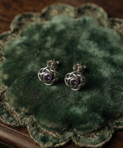 Vintage stud sterling silver 925 earrings with amethyst ~ 206
