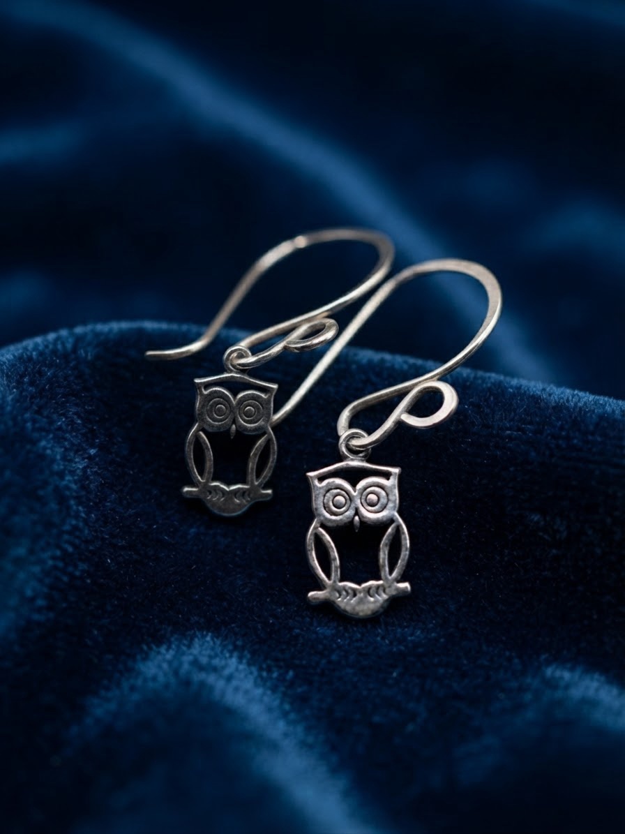 925 Sterling Silver Owl Earrings – Cute Owl Stud Earrings, Silver Owl Jewelry ~206