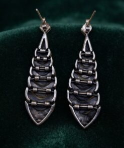 Art Deco Style Sterling Silver 925 Marcasite Feather Drop Earrings 10.2g~207