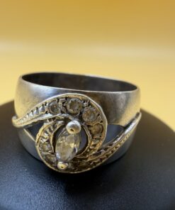 Vintage Soviet 875 Silver Wide Band Ring Fianite Stones USSR UK Size M~208