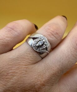 Vintage Soviet 875 Silver Wide Band Ring Fianite Stones USSR UK Size M~208