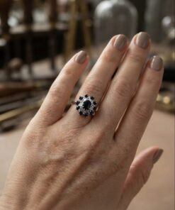 Vintage Sterling Silver 925 Sapphire Cluster Ring, Size K~208
