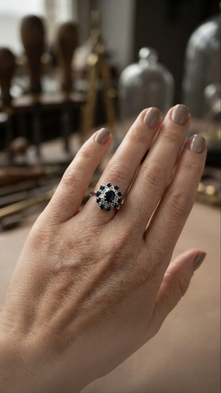 Vintage Sterling Silver 925 Sapphire Cluster Ring, Size K~208 image 4
