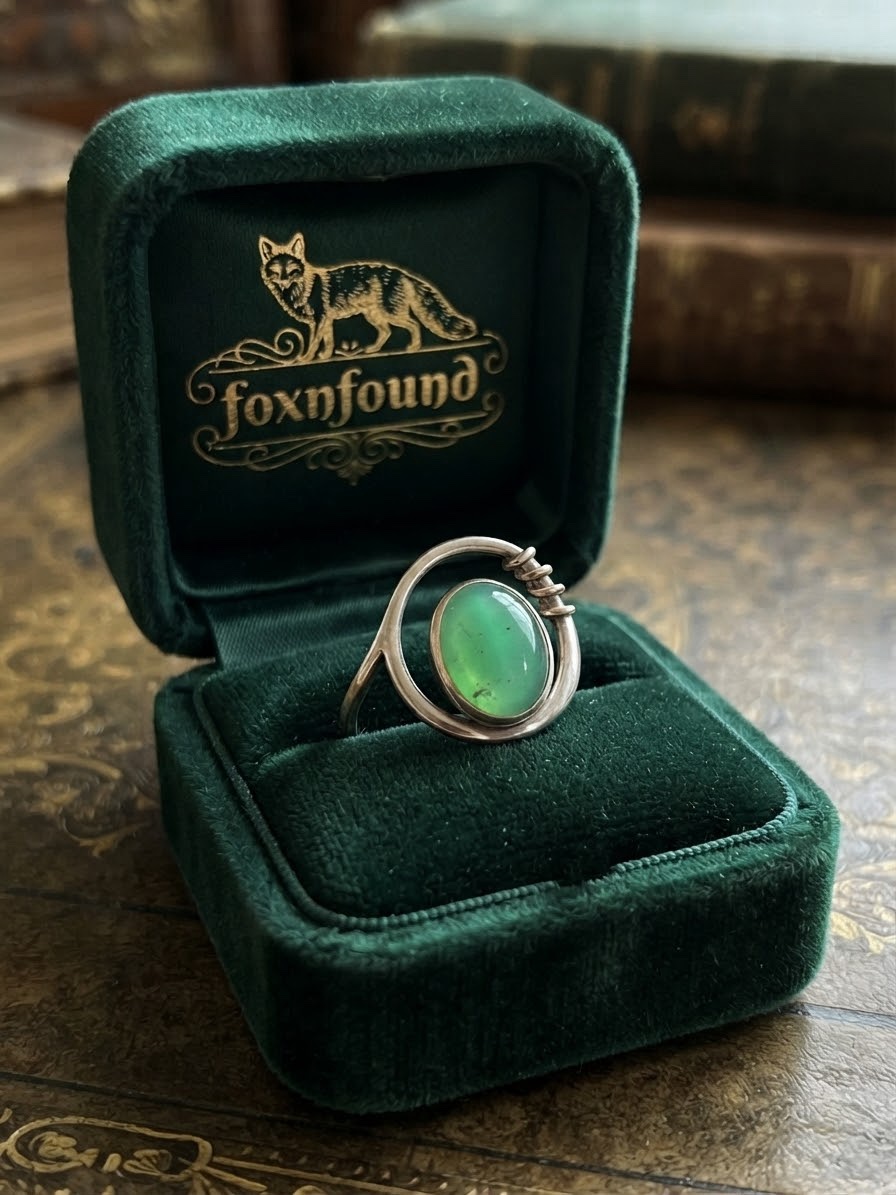 Sterling Silver 925 & 9ct Gold Chrysoprase Cabochon Ring Spiral Modernist Size R US 8.5~208