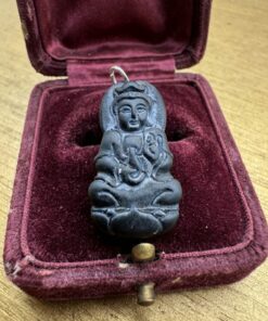 Gold Sheen Obsidian Carved Guanyin Kwan Yin Pendant Buddhist Lotus Amulet Matte~31