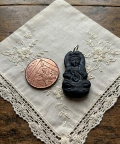 Gold Sheen Obsidian Carved Guanyin Kwan Yin Pendant Buddhist Lotus Amulet Matte~31