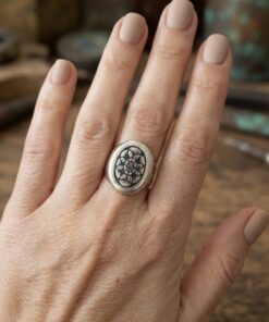 Vintage Soviet 875 Silver Niello Signet Ring Floral Engraved USSR UK Size M~208