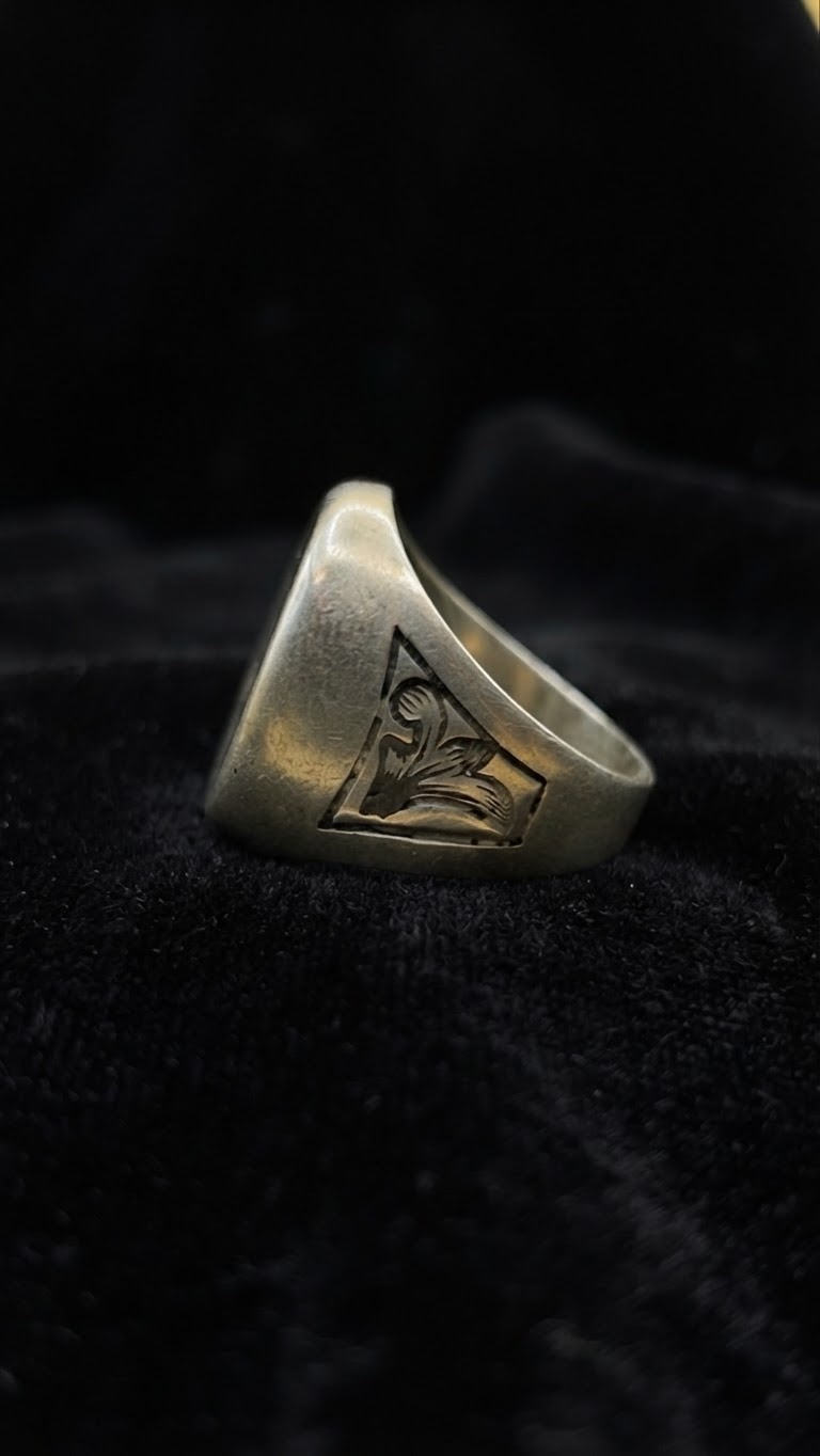 Vintage Soviet 875 Silver Niello Signet Ring Floral Engraved USSR UK Size M~208