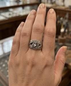 Vintage Soviet 875 Silver Wide Band Ring Fianite Stones USSR UK Size M~208
