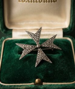 Vintage Sterling Silver Marcasite Maltese Cross Brooch — Art Deco Style, c. 1940s~207