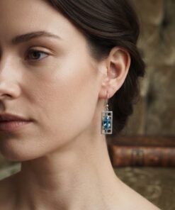 Charles Rennie Mackintosh Style 925 Silver Drop Earrings Blue Topaz Marquise~206