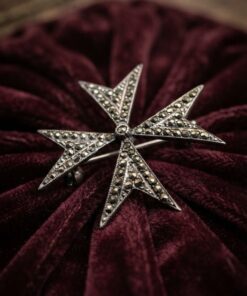 Vintage Sterling Silver Marcasite Maltese Cross Brooch — Art Deco Style, c. 1940s~207