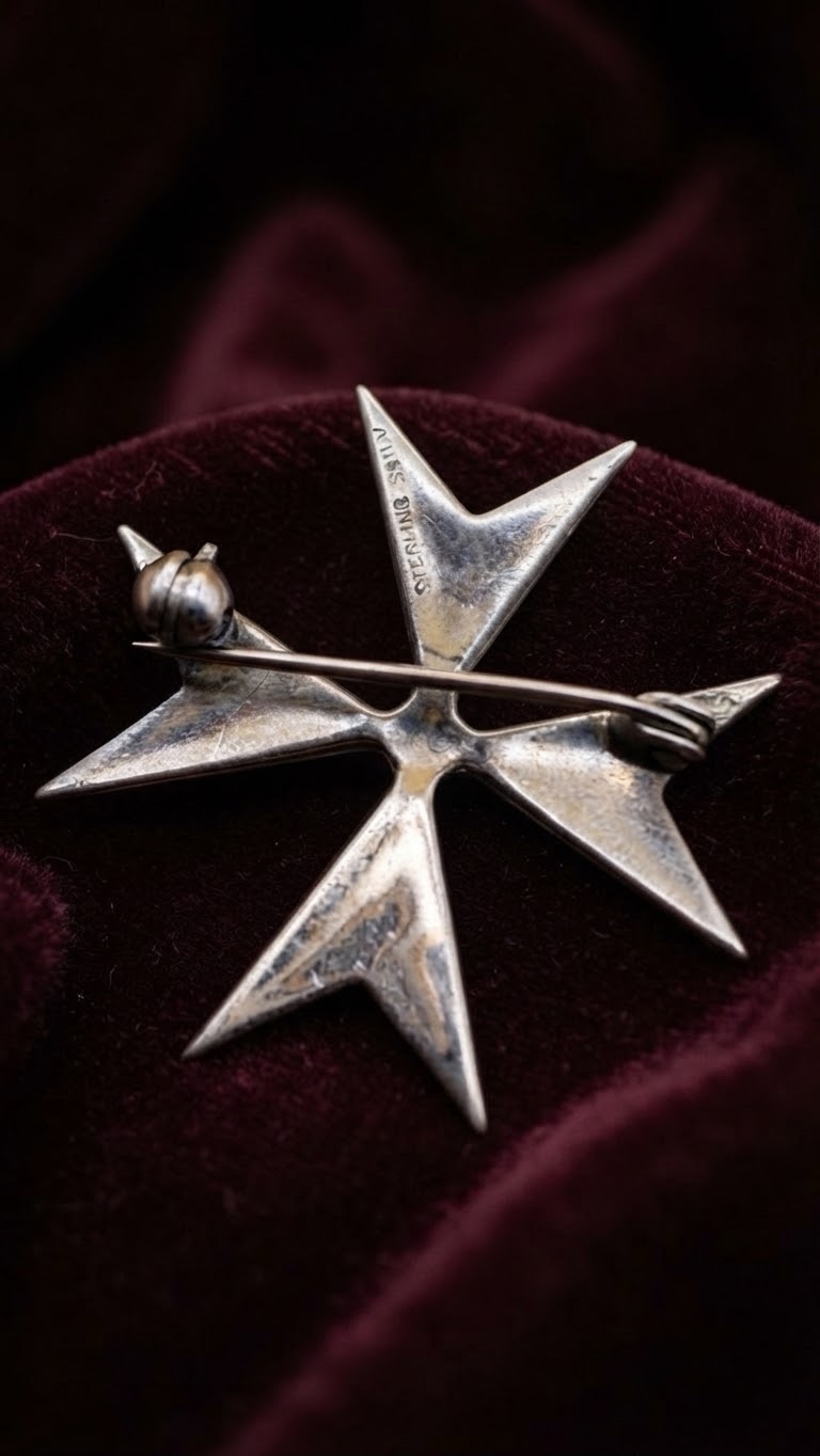 Vintage Sterling Silver Marcasite Maltese Cross Brooch — Art Deco Style, c. 1940s~207