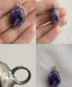 Vintage Amethyst Pendant | Purple Crystal Charm, Silver Bail