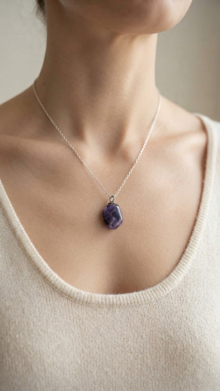 Vintage Amethyst Pendant | Purple Crystal Charm, Silver Bail image 2