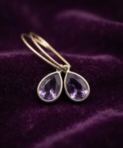 925 Sterling Silver Hoop Earrings with Amethyst Teardrop Charms~201