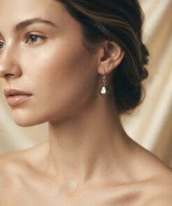 Sterling Silver 925 Baroque Pearl & Peridot Drop Earrings — Grey Pearl Hook Earrings~207