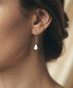 Sterling Silver 925 Baroque Pearl & Peridot Drop Earrings — Grey Pearl Hook Earrings~207