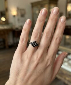 Silver Sapphire-Blue Cluster Ring — Vintage Style Flower Cluster Ring, Size R~207