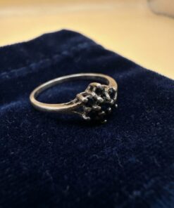 Silver Sapphire-Blue Cluster Ring — Vintage Style Flower Cluster Ring, Size R~207