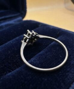 Silver Sapphire-Blue Cluster Ring — Vintage Style Flower Cluster Ring, Size R~207