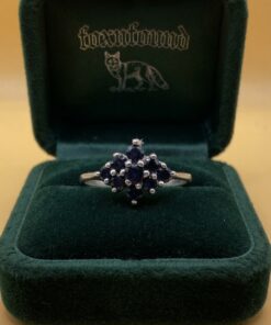 Silver Sapphire-Blue Cluster Ring — Vintage Style Flower Cluster Ring, Size R~207
