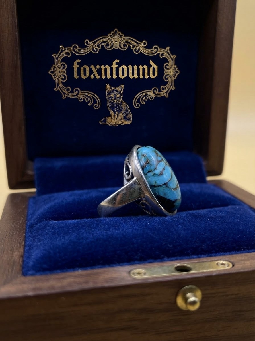 Sterling Silver 925 Copper Turquoise Statement Ring — UK Size M — 6.4g image 3