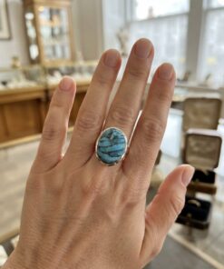 Sterling Silver 925 Copper Turquoise Statement Ring — UK Size M — 6.4g