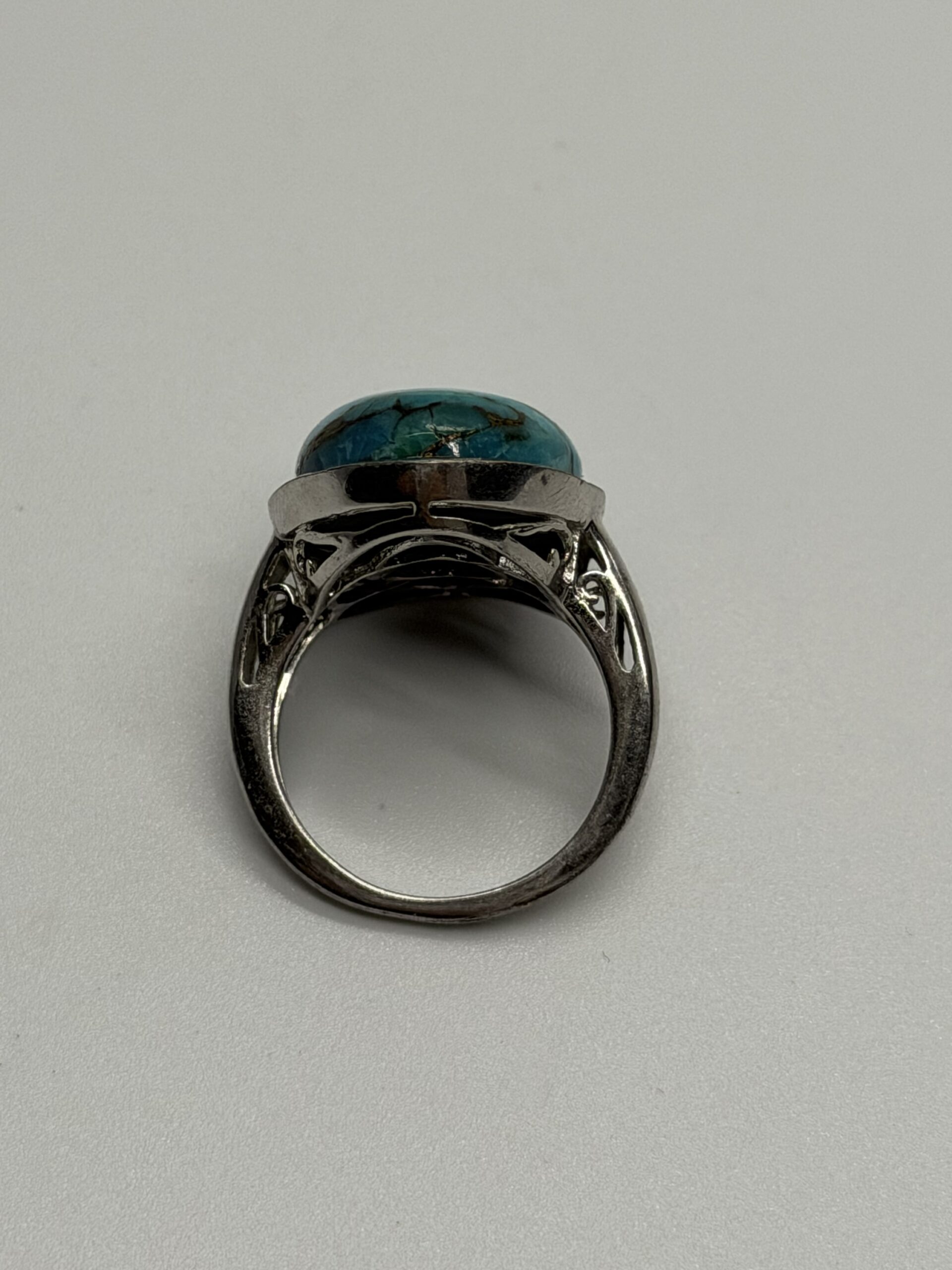 Sterling Silver 925 Copper Turquoise Statement Ring — UK Size M — 6.4g image 5