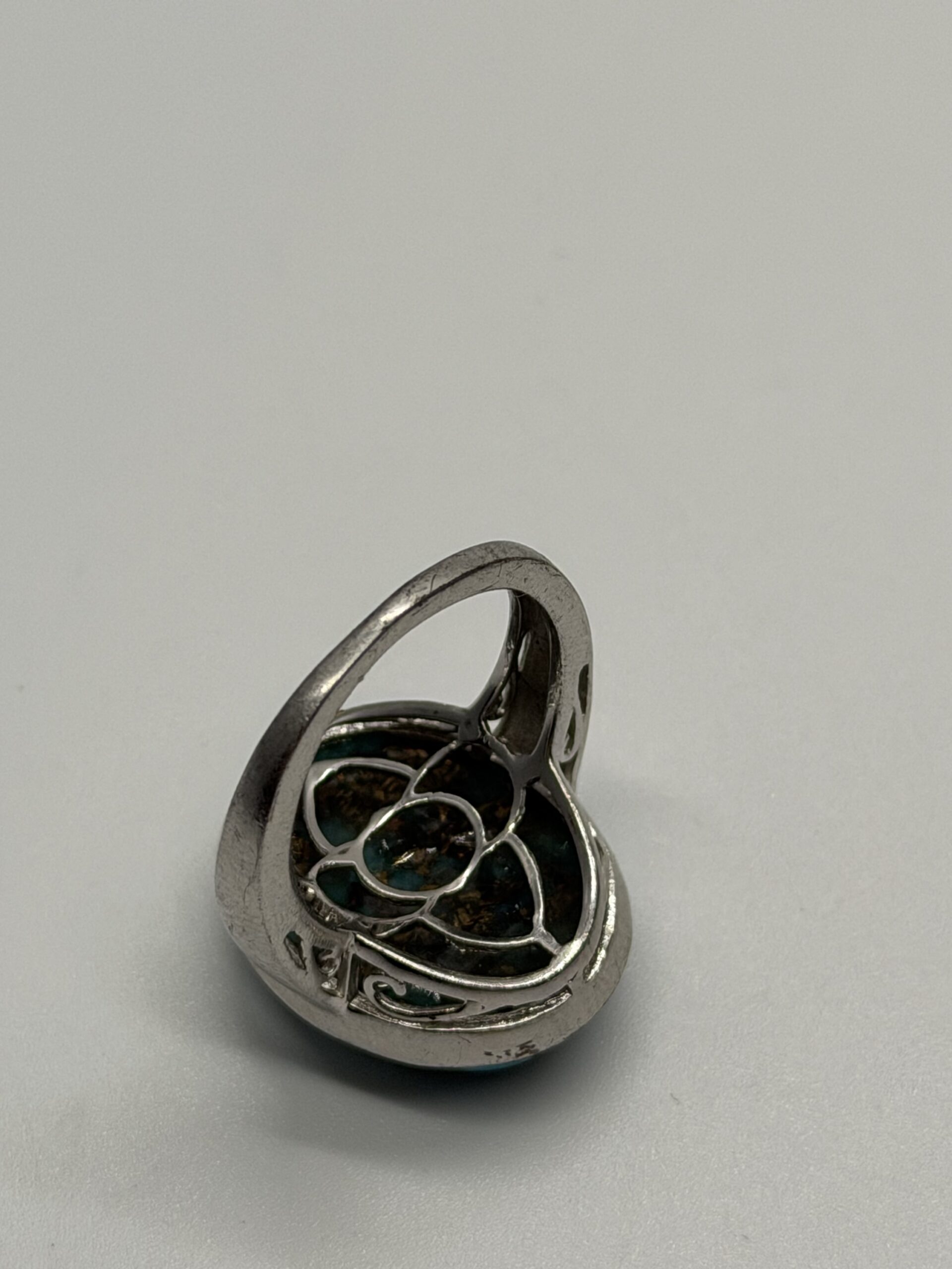 Sterling Silver 925 Copper Turquoise Statement Ring — UK Size M — 6.4g image 6
